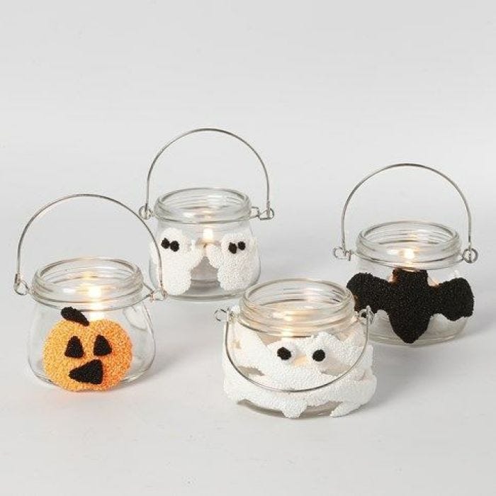 Halloween Lanterns decorated with Foam Clay Shapes