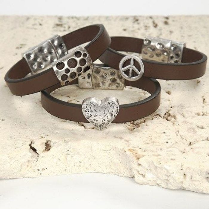 A Leather Strap Bracelet with Spacer Bead & magnetic Clasp