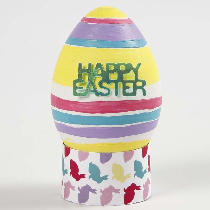 A lifelike painted and decorated white Plastic Egg