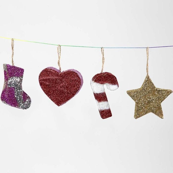 Christmas Papier-Mâché hanging Decorations with Glitter 