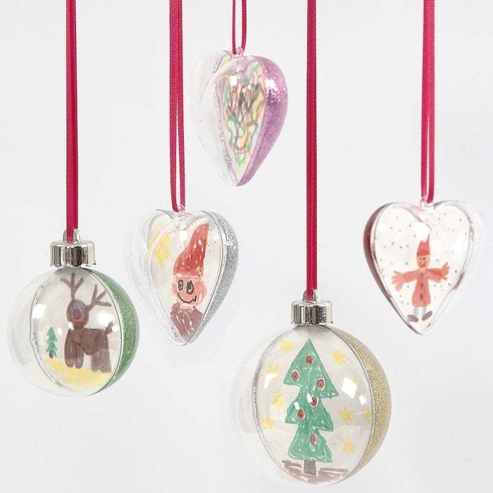 Two-piece transparent Hanging Decoration with Drawing & Glitter