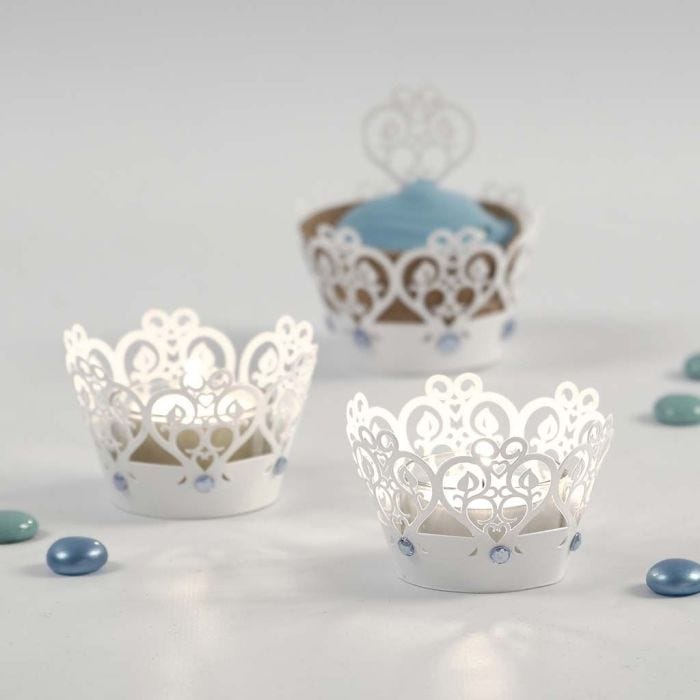 Candle Holders with a Lace Border and Rhinestones