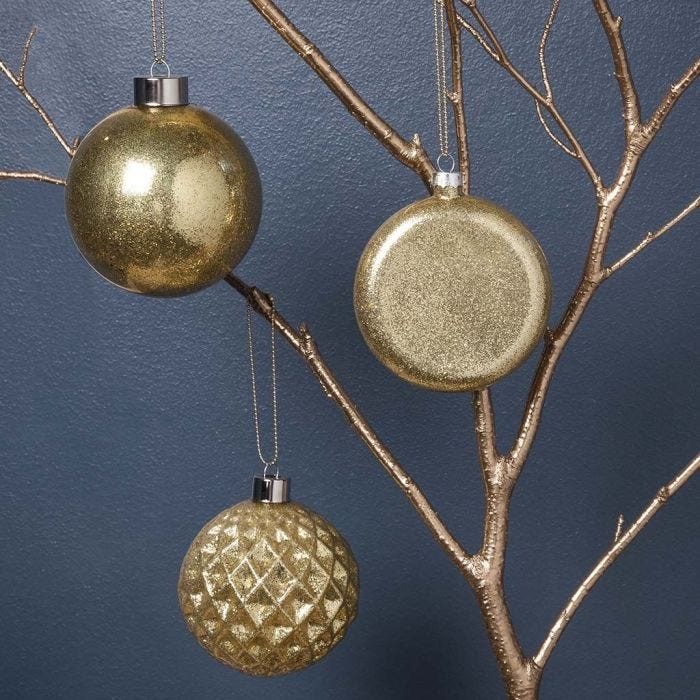 Glass Baubles with gold Glitter inside