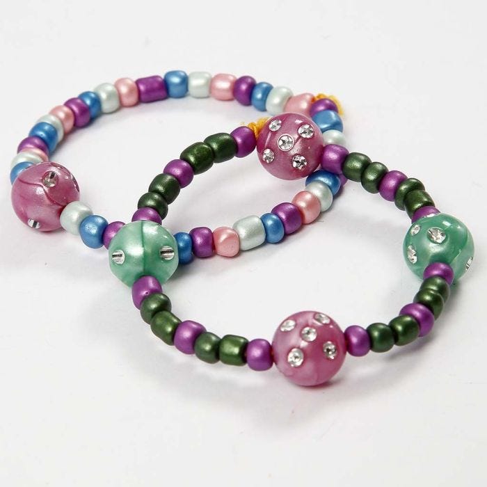 Bracelets made with Elastic Cord, Rocaille Seed Beads and Beads with Rhinestones