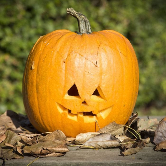 A scooped-out Pumpkin decorated with a cut-out Face