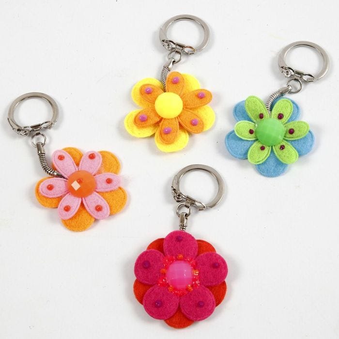 A Felt Flower and a Cabochon on a Keyring (with a Chain)