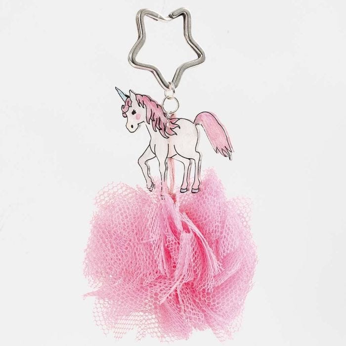 A Unicorn Keyring Fob with a Tulle Pom-Pom