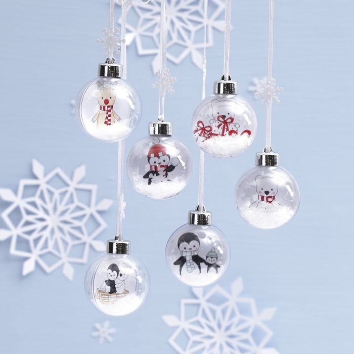 Christmas Baubles with a Drawing of Polar Animals inside for Decoration