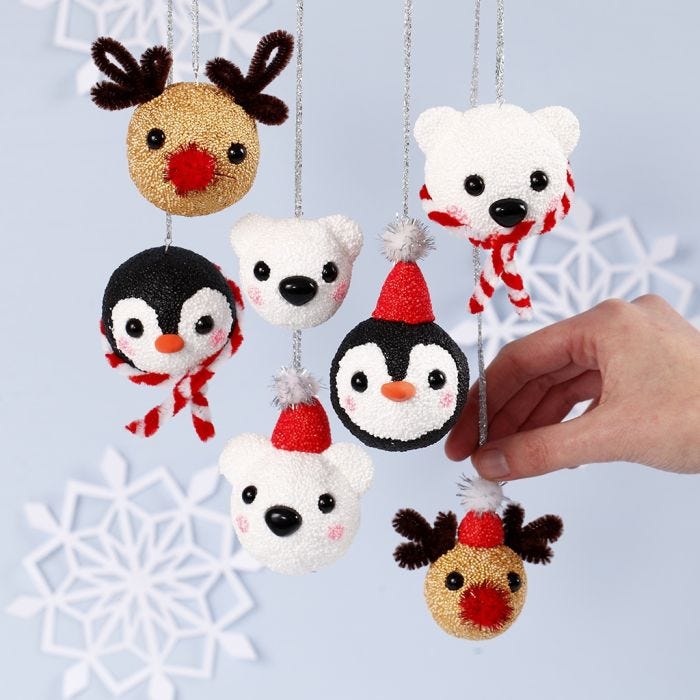 Polar Animal Christmas Baubles from Foam Clay and Silk Clay