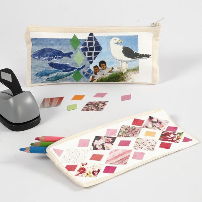 A Pencil Case decorated with Collage Print