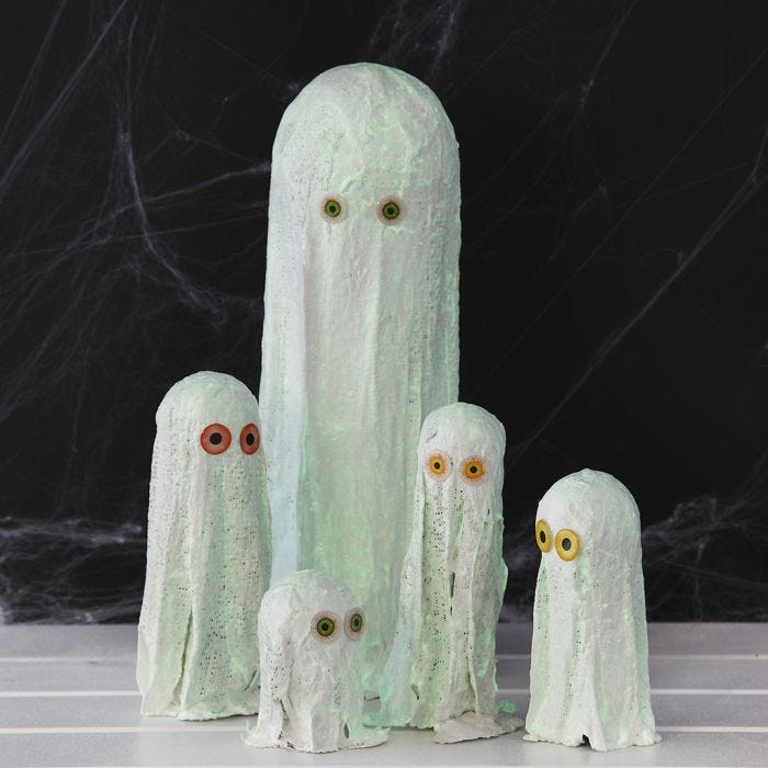 Gauze Bandage Ghosts painted with luminescent Paint