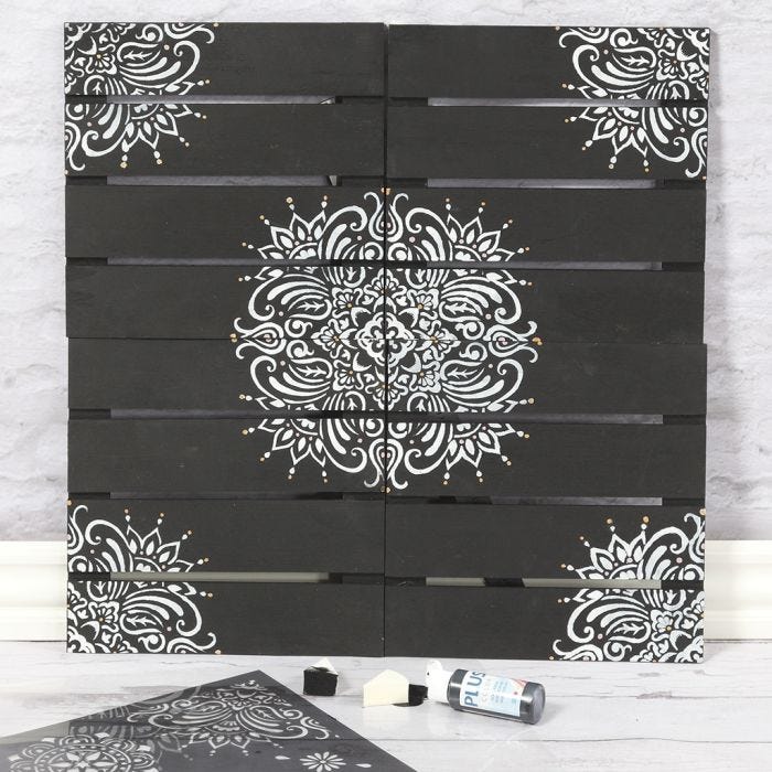 A wooden Wall Decoration  decorated with Ethnic Patterns  using a Stencil