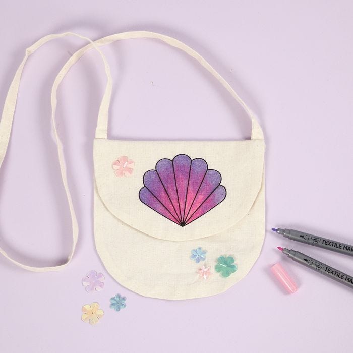 A Hand Bag with a Seashell Design decorated with Textile Markers