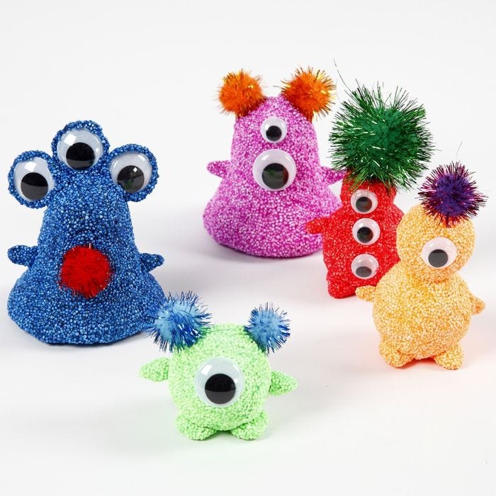 Foam Clay Aliens with Googly Eyes and Pom-poms