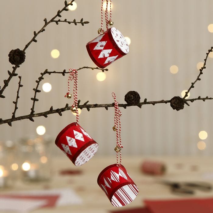 Christmas Drums made from Design Paper and decorated with Bells