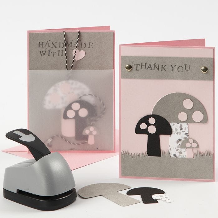 Greeting Cards with punched-out Faux Leather Paper Mushrooms