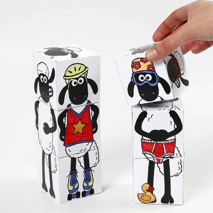 Shaun the Sheep stacking blocks decorated with markers