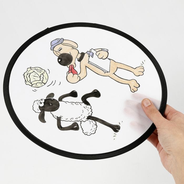 A Shaun the Sheep Frisbee decorated  with textile markers