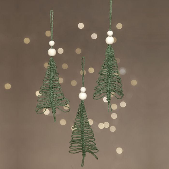 A hanging macramé Christmas tree