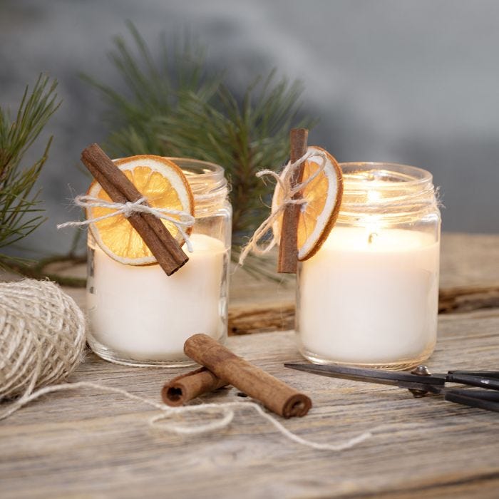 Rapeseed wax candles in jam jars