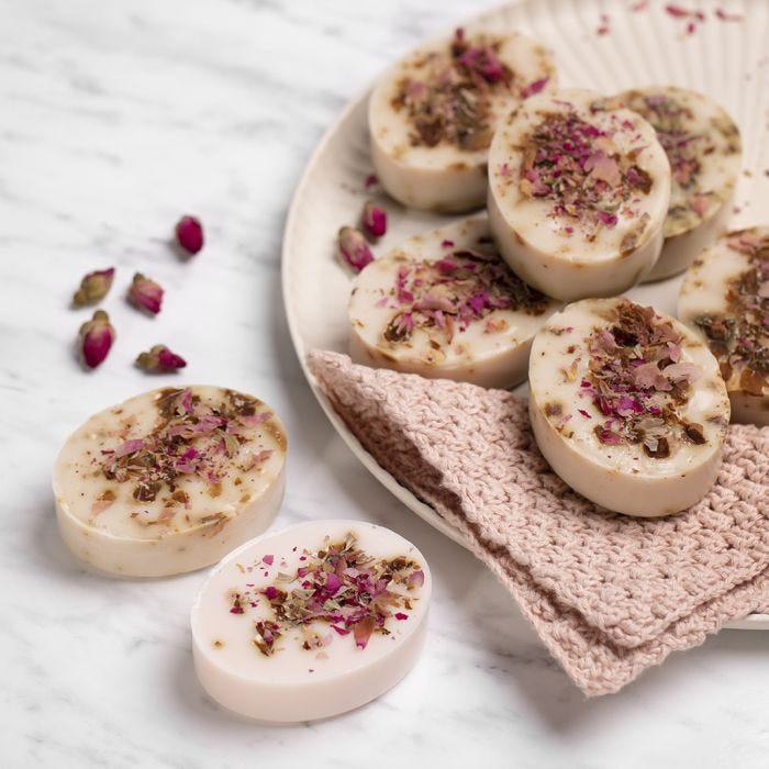 Homemade soap from shea with vanilla and rose petals