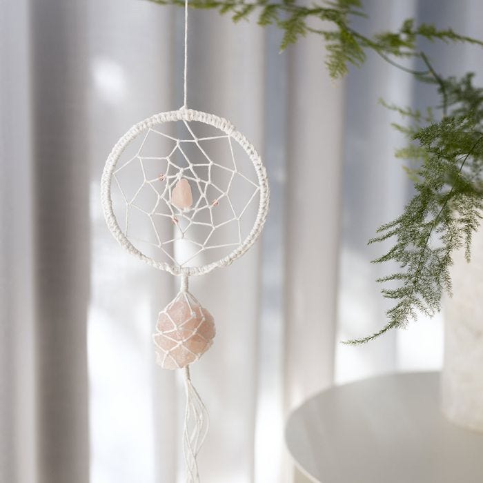 Dreamcatcher with rose quartz crystals