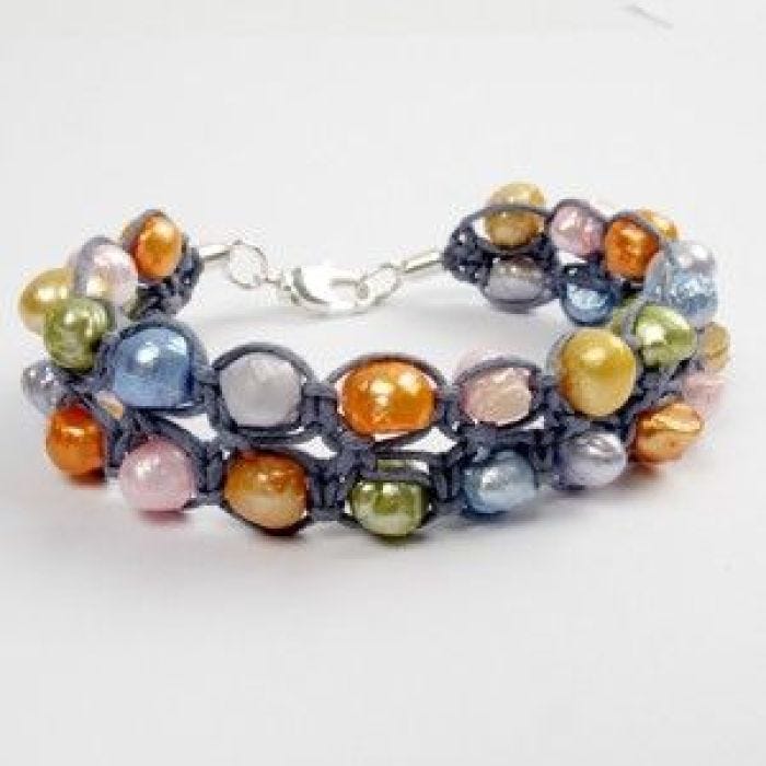 A Macramé Bracelet with Freshwater Pearls