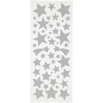 Glitter Stickers, Stars, 10x24 cm, Silver, 2 Sheet, 1 Pack