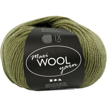Wool yarn, L: 125 m, olive green, 100 g/ 1 ball