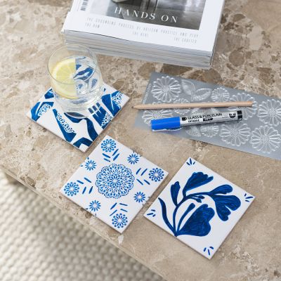 Coasters decorated with porcelain marker