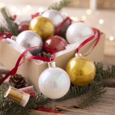 Christmas baubles with glitter inside