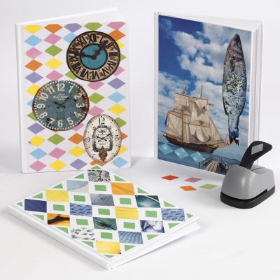 A Book with a Collage from Color Bar Paper and Magazines