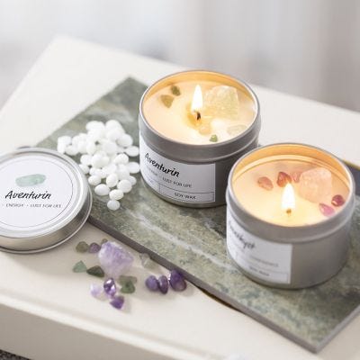 Cast soy candles with crystals 