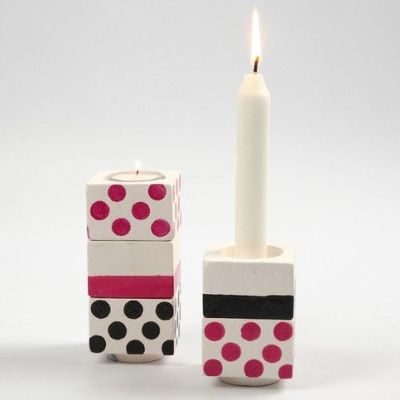 Stacking Terracotta Candle Holders with Dots and Painted Edges