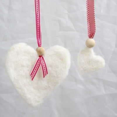 Felted Woollen Hearts with a Ribbon