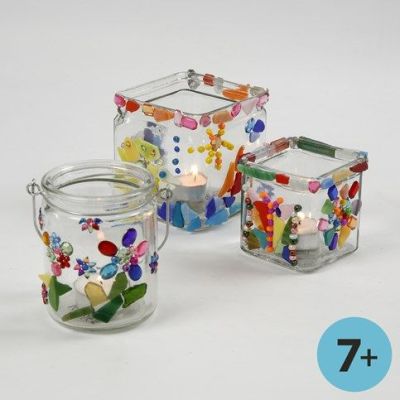 Colourful Mosaic on Clear Candle Holders