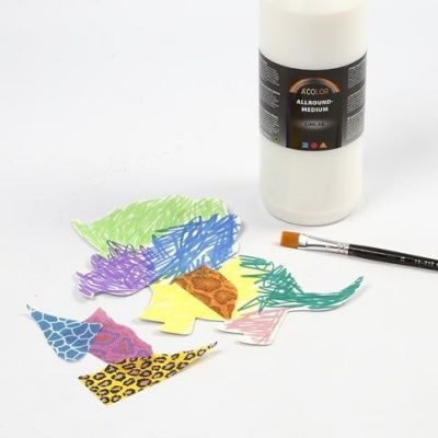 White Card Dinosaur & Pterodactyl, coloured-in & decorated