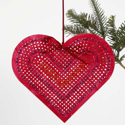 A painted and embroidered Card Heart