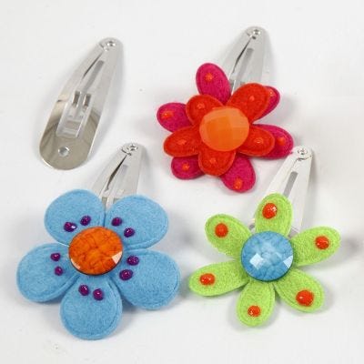 Hair Clips with Felt Flowers and Cabochons