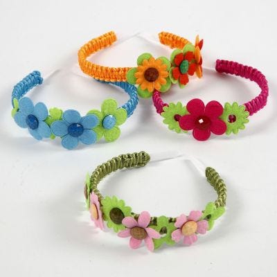 A Hair Band with Felt Flowers and Cabochons