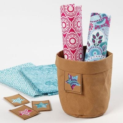 Tags made from Faux Leather Paper and Patchwork Fabric