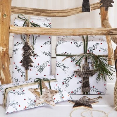 Christmas Gift Wrapping with a green Branches Motif