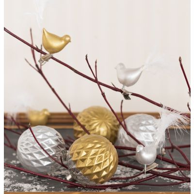Glass Baubles and Glass Birds decorated with Glas Color Ceramic Paint and Down