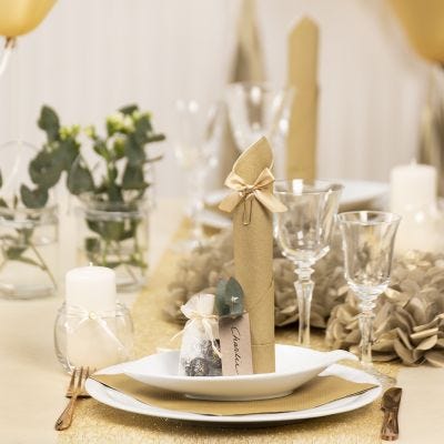 Gold Table Decorations with Paper Flowers