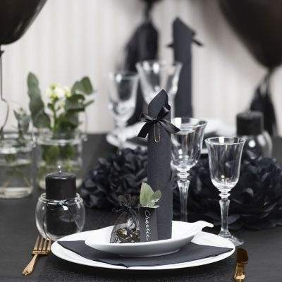 Black Table Decorations with Paper Flowers