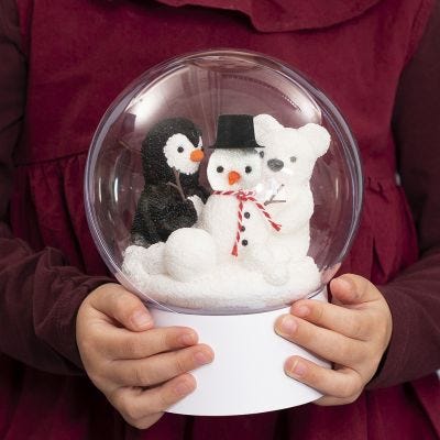 A transparent Bauble on a Stand with a Snowman