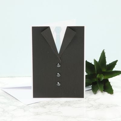 An invitation for a confirmation party with a dinner jacket