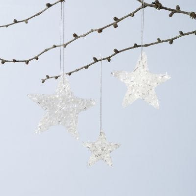 Shiny star hanging decorations made from Sticky Base and glitter