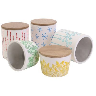 Elegant pots and bowls with graphic motif