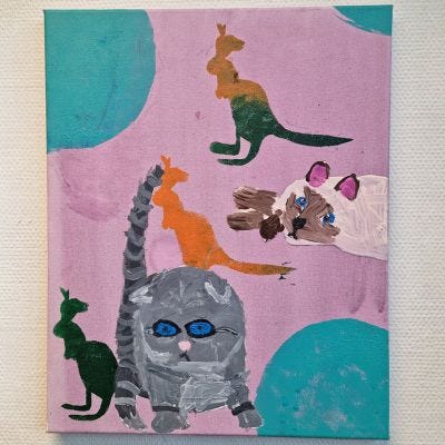 Painting on canvas with stencil print